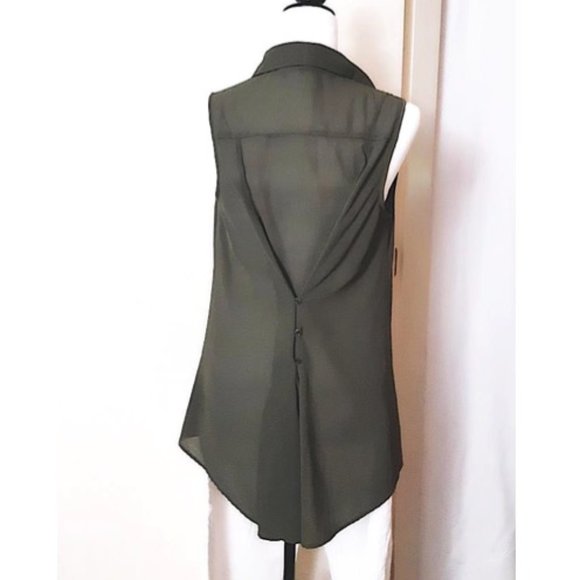 SEDUCTIONS Green Tunic Top Spread Collar Button Front Hi-low A-line Sleeveless - Picture 5 of 11